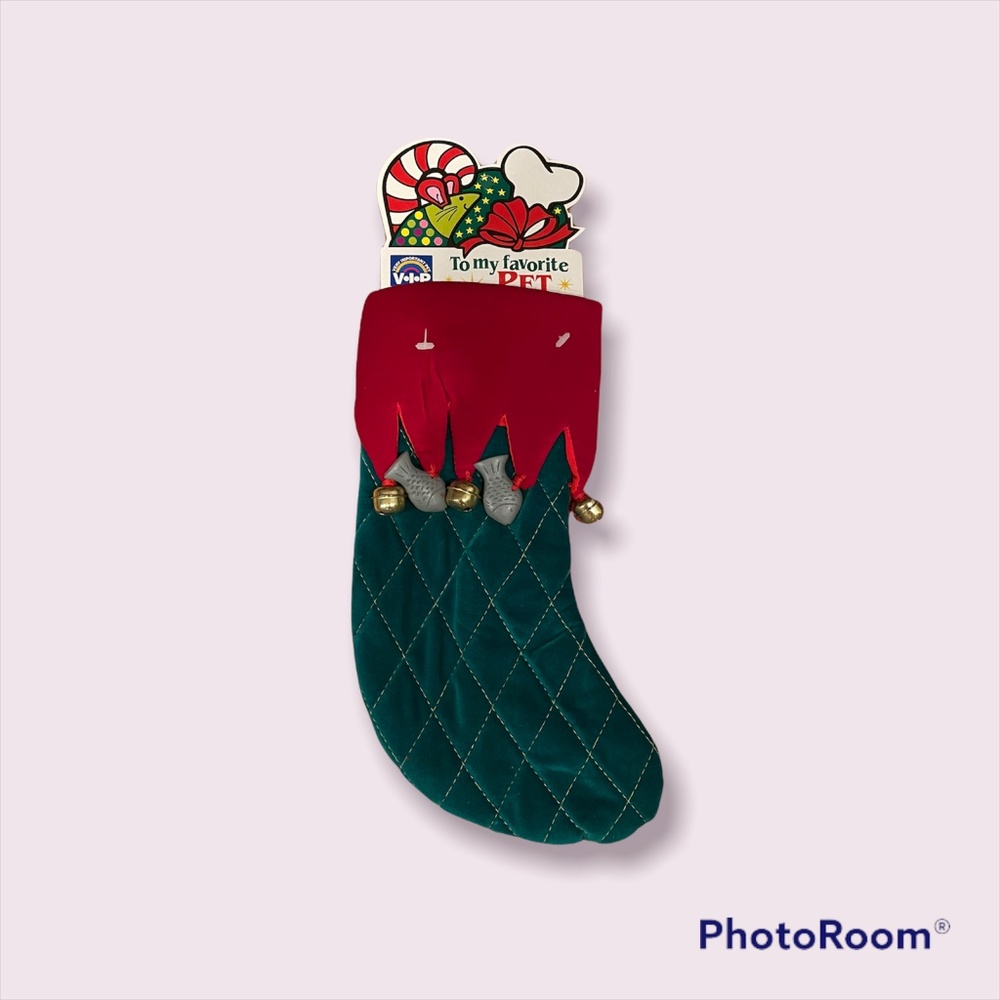 Velvet 12 Inch Bell + Fish Green Elf Stocking Christmas Holiday Hanging Vo-Toys